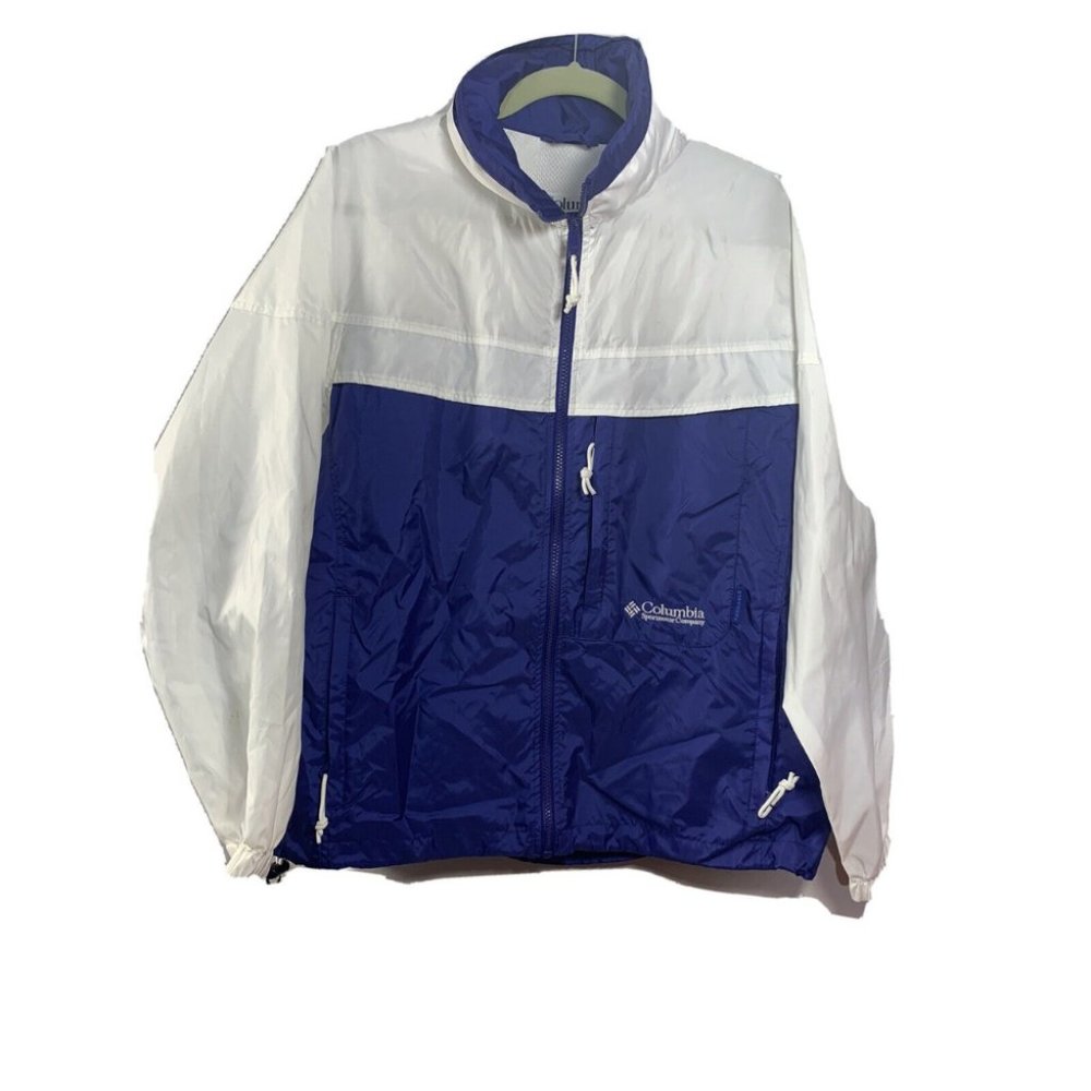 Columbia Women Blue White Long Sleeve Zip Up Pullover Windbreaker Jacket medium